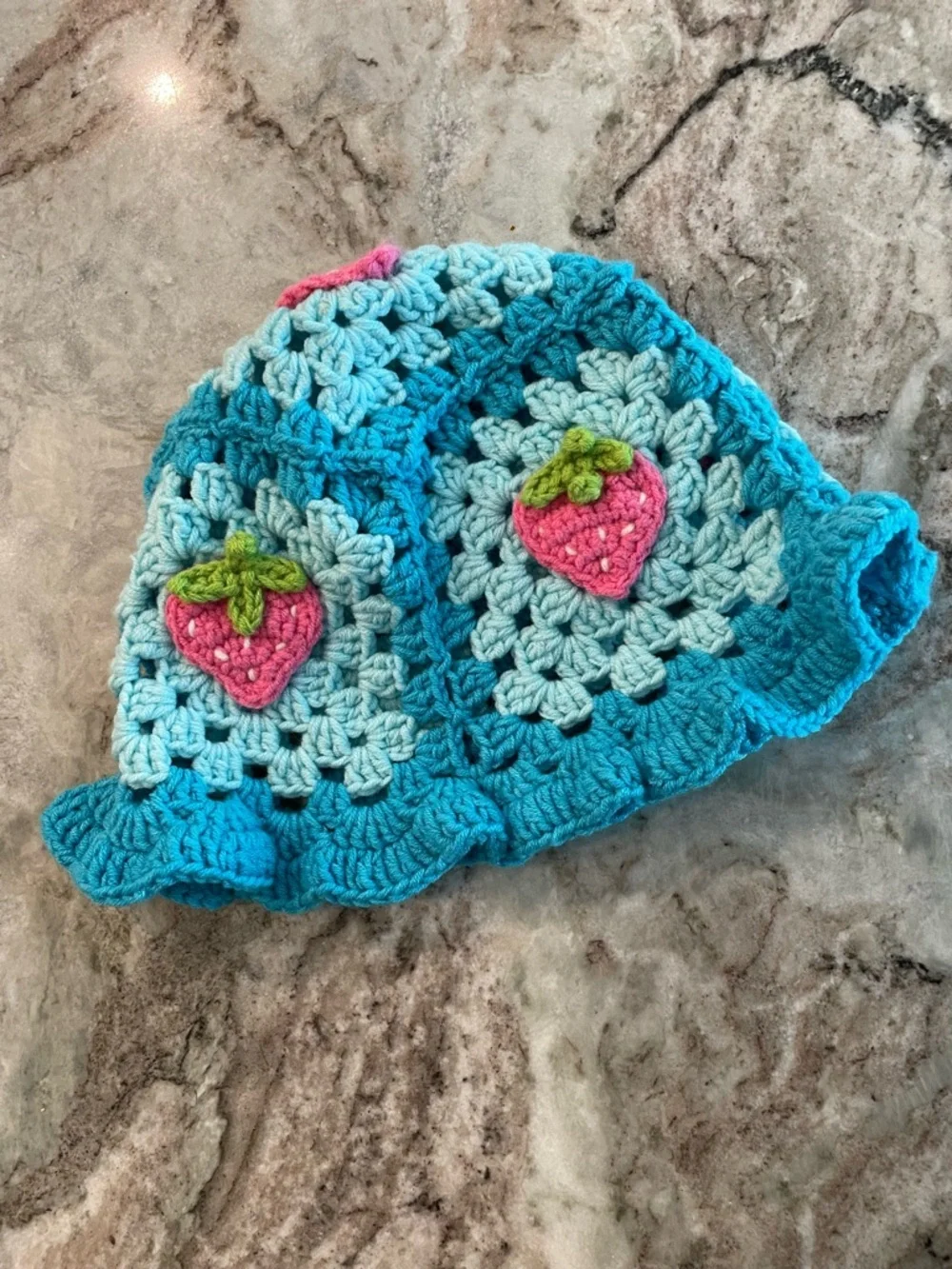 Strawberry Knitted Crochet Bucket Hat Y2K Granny Square Cap